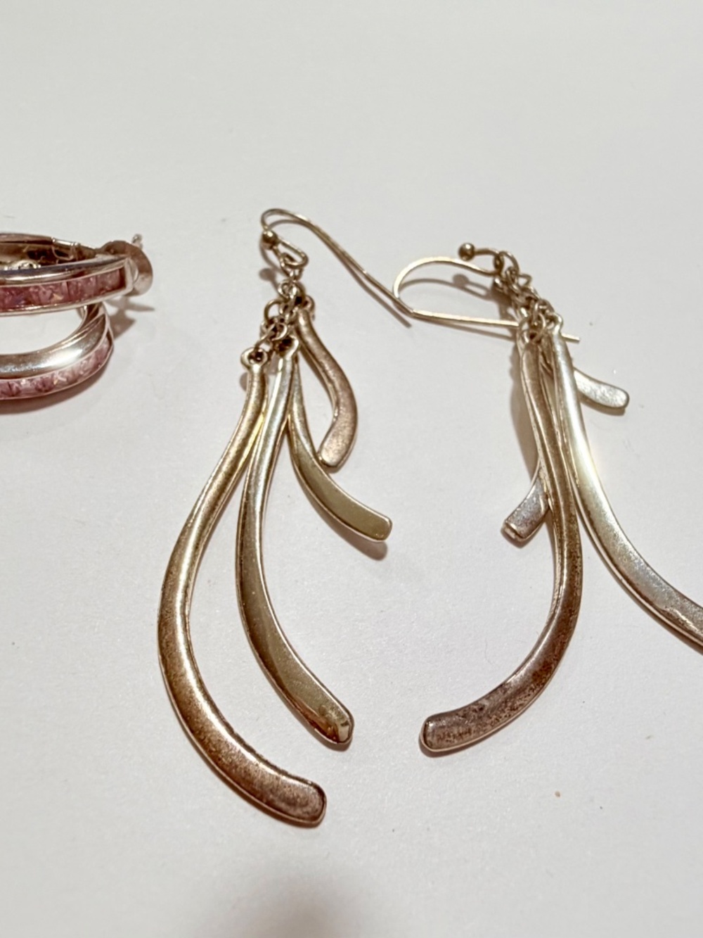Silver-Tone Hoop with pink stones and Dangle Earring Set